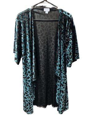 Lularoe Black Fringe Hem Animal Print Kimono